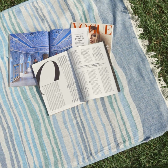 Blue Wave Turkish Towel Soft Wrap Beach Towel Picnic Blanket Boho NWT - Picture 2 of 5